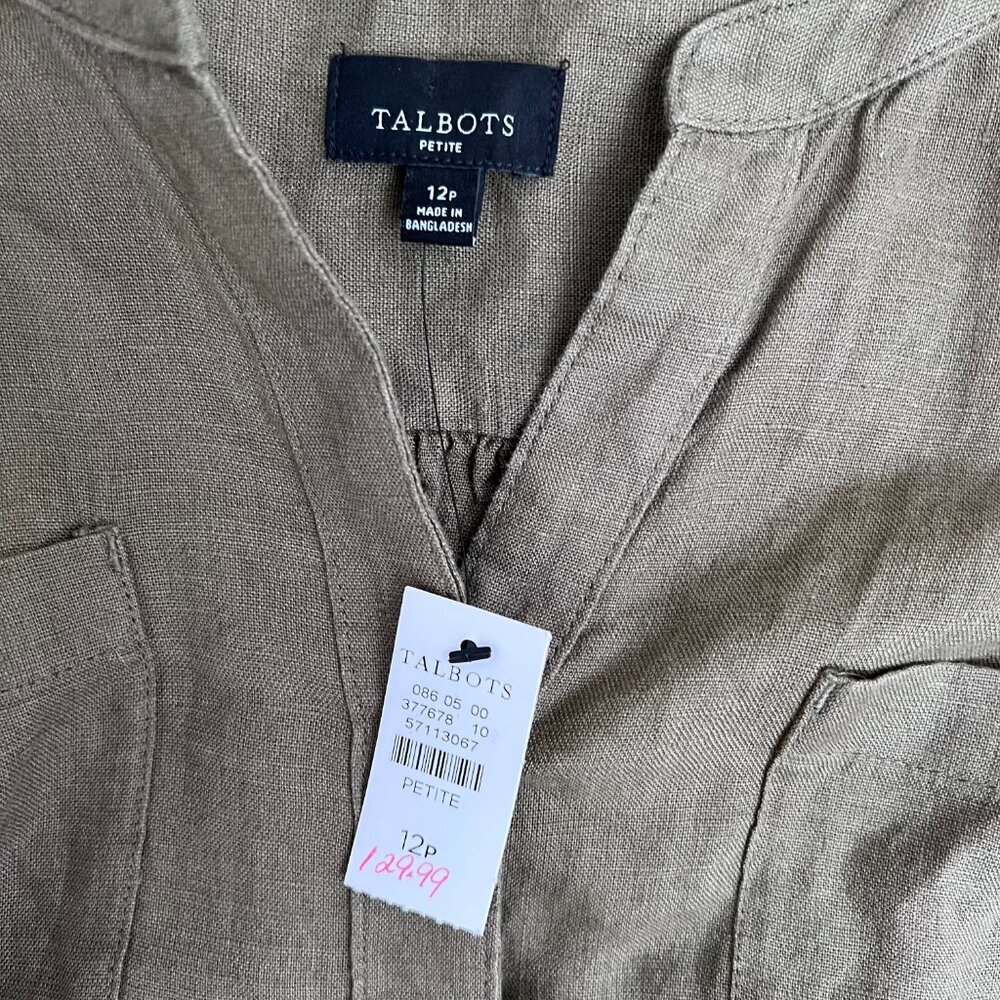 TALBOTS Linen Fit & Flare Shirt Dress 12P NWT Vacation Wedding Guest Cruise - Picture 3 of 6